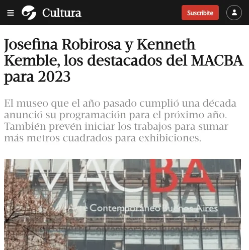Josefina Robirosa y Kenneth Kemble, los destacados del MACBA para 2023